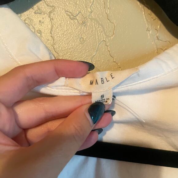 Mable White Long Sleeve Collared Ruched Mini Dress -‎ Size S - Picture 6 of 9